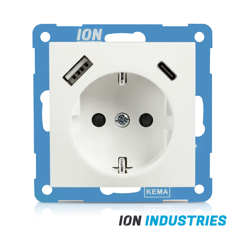 ION INDUSTRIES | Wandcontactdoos RA USB A + USB C met Aanraakbeveiliging E1 Alpin Wit