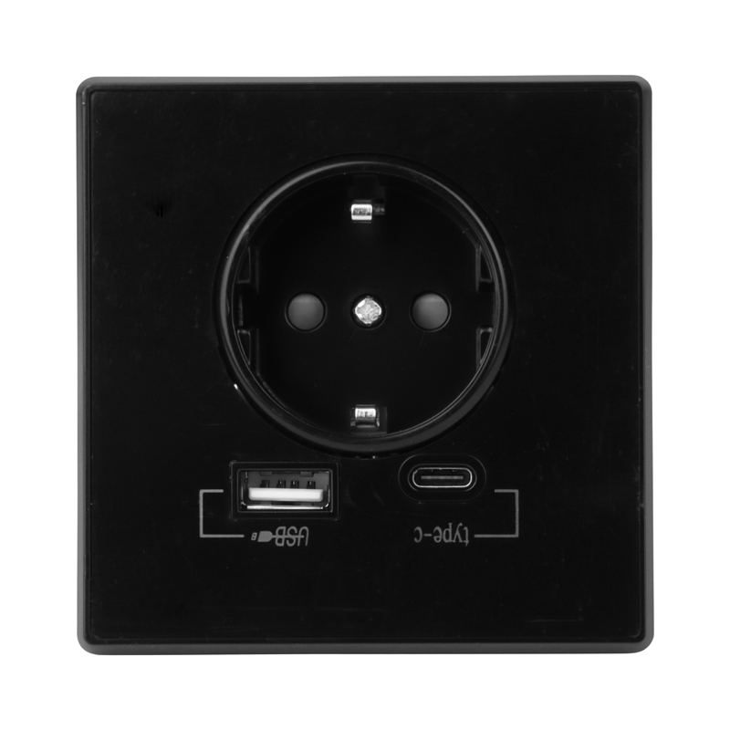 WANDCONTACTDOOS MET USB-A &amp; USB-C AANSLUITING ZWART