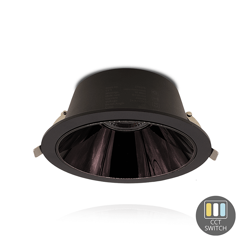 LED DOWNLIGHT | KERBER | CCT-SWITCH | Ø130MM | 16W | ZWART