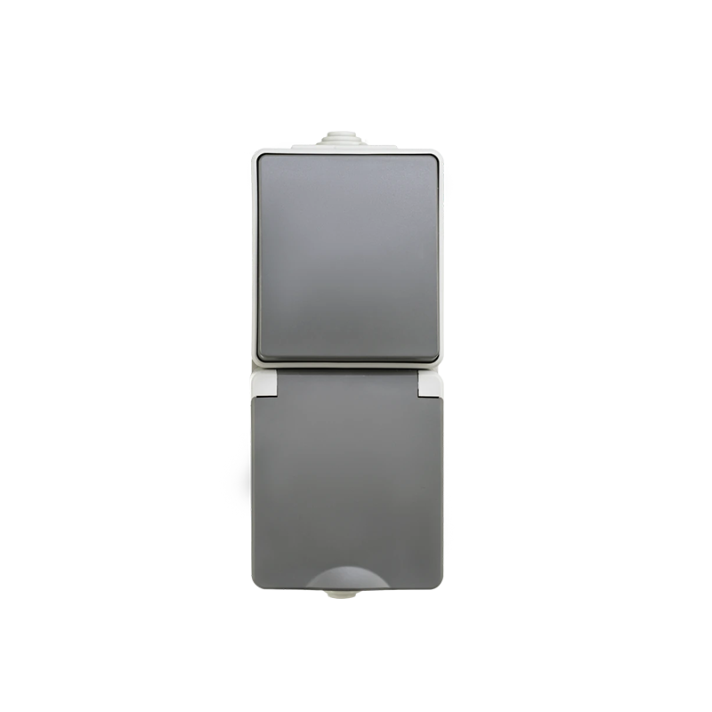 ION INDUSTRIES | Opbouw Combinatie Wandcontactdoos en Wisselschakelaar Verticaal IP55 Grijs