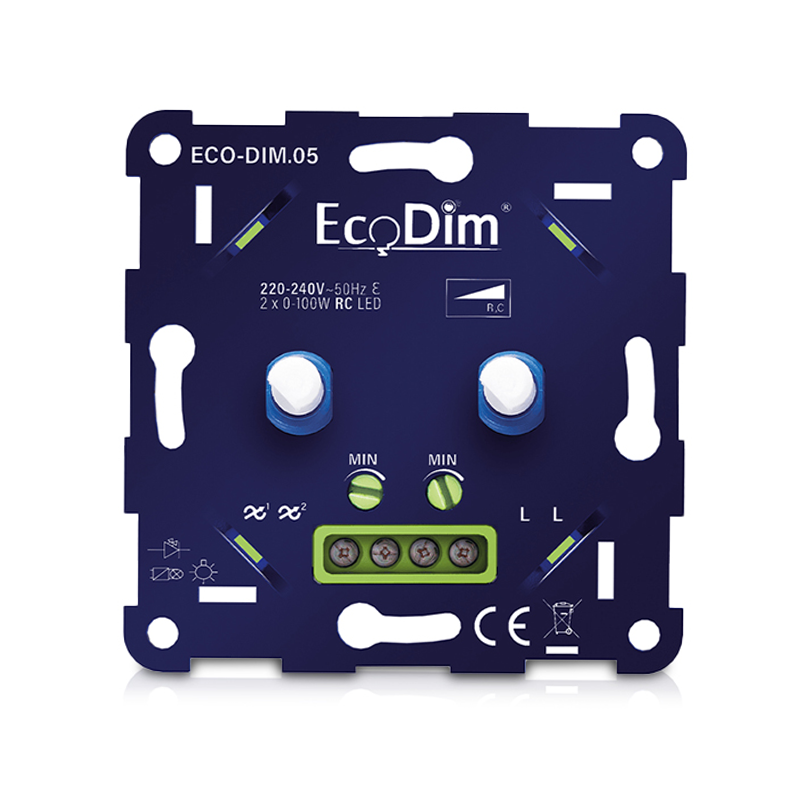 Led dimmer duo 2x 0-100W fase afsnijding (RC)